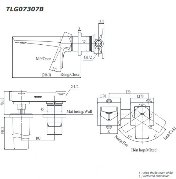 Vòi lavabo nóng lạnh gắn tường GE TOTO TLG07307BB (TLG07307B)