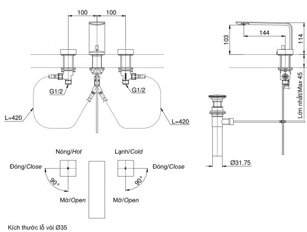 Vòi lavabo nóng lạnh ZL TOTO TLP02201BA