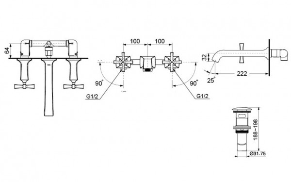 Vòi lavabo nóng lạnh gắn tường TOTO DLB202A#PG