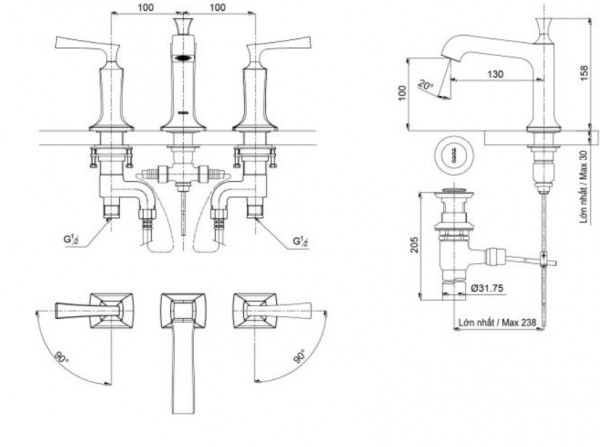 Vòi lavabo nóng lạnh TOTO DL224A#PG