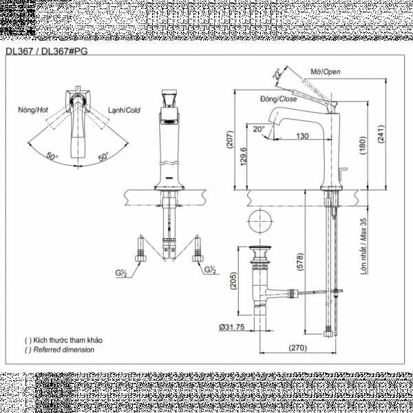 Vòi lavabo nóng lạnh TOTO DL367#PG