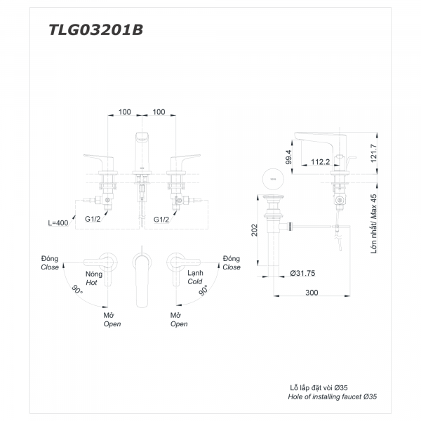 Vòi lavabo nóng lạnh GS TOTO TLG03201BB (TLG03201B)