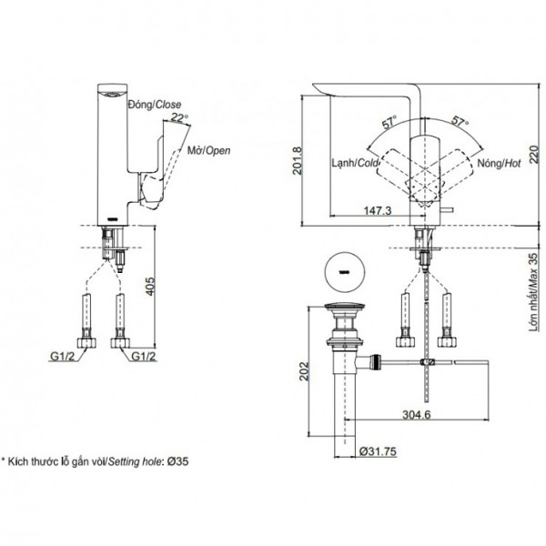 Vòi lavabo nóng lạnh GR TOTO TLG02309BB (TLG02309B)