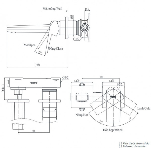 Vòi lavabo nóng lạnh gắn tường GB TOTO TLG10307BB (TLG10307B)