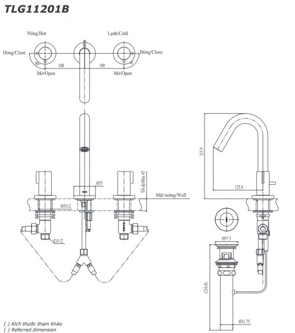 Vòi lavabo nóng lạnh GF TOTO TLG11201B
