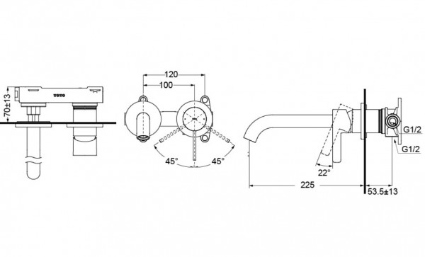 Vòi lavabo nóng lạnh gắn tường GF TOTO TLG11308BA (TLG11308B)