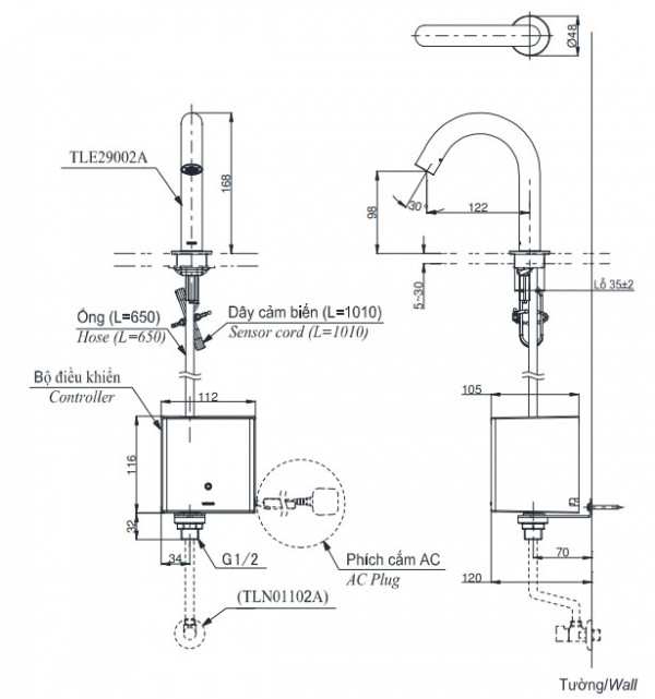 Vòi lavabo cảm ứng TOTO TLE29002A TLE01502A1 TLN01102A (nước lạnh - dùng điện)