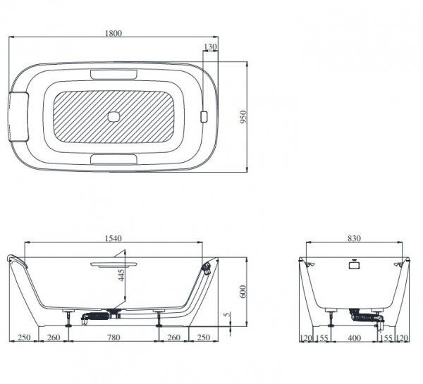 Bồn tắm đặt sàn TOTO PJY1886HPWMGE#GW GALALATO 1m8 tay vịn