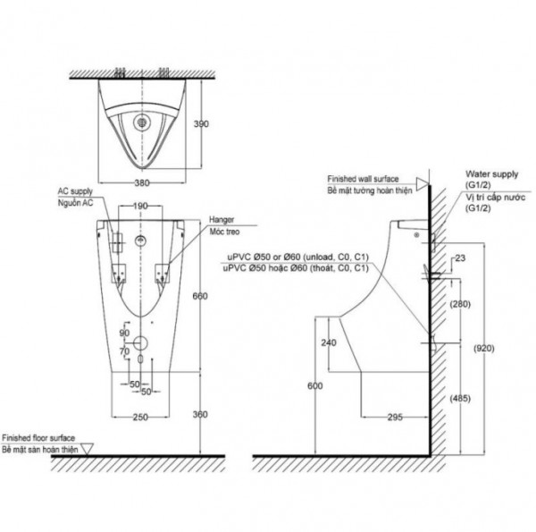 Bồn tiểu nam TOTO USWN902ASV treo tường