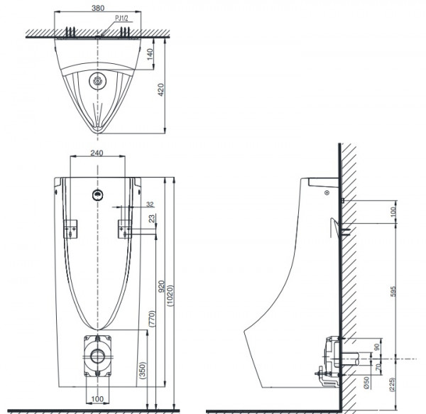 Bồn tiểu nam TOTO USWN900A HHF90603 treo tường kèm van cảm ứng