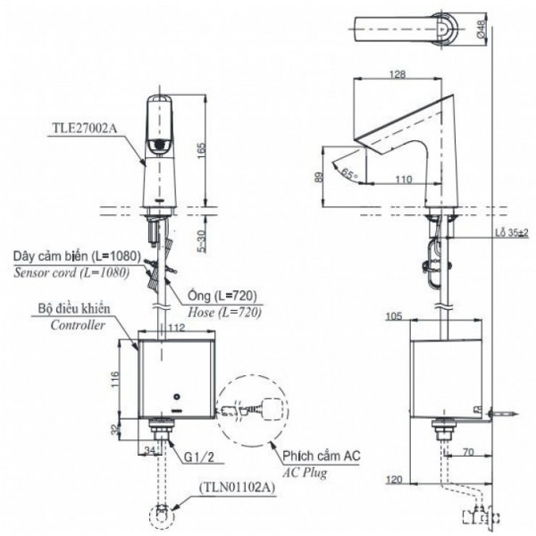 Vòi lavabo cảm ứng TOTO TLE27002A TLE03502A1 TLN01102A (nước lạnh - tái tạo năng lượng)