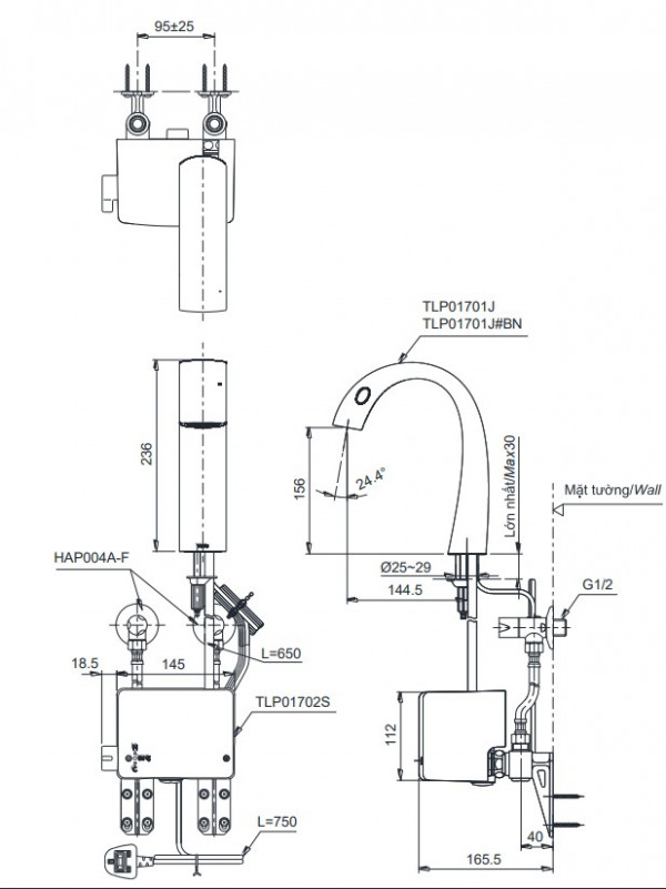 Vòi lavabo cảm ứng TOTO TLP01701J#BN TLP01702S Matsu Nickel mờ kèm bộ điều khiển