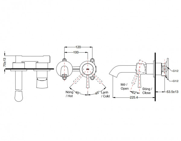 Vòi lavabo nóng lạnh gắn tường LN TOTO TLS02308B