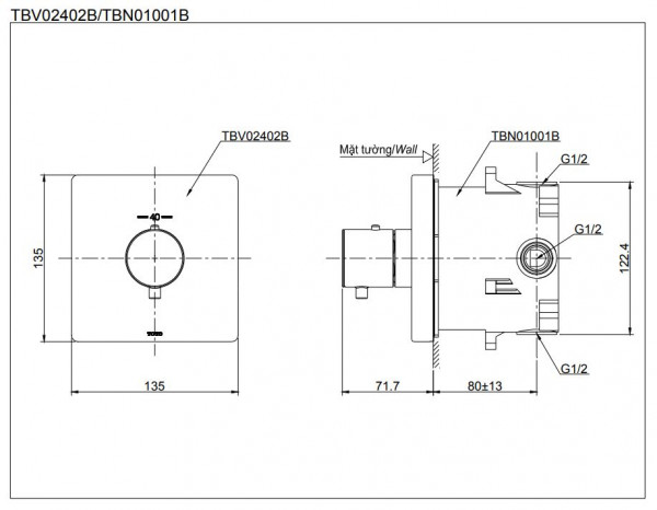 Set sen tắm âm tường 3 đường nước nhiệt độ TOTO GLOBAL FITTINGS TBW02004A