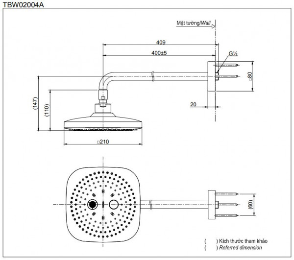 Set sen tắm âm tường 3 đường nước nhiệt độ TOTO GLOBAL FITTINGS TBW02004A