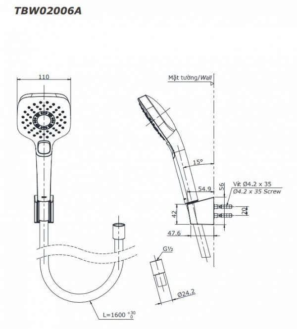 Set sen tắm âm tường 3 đường nước nhiệt độ TOTO GLOBAL FITTINGS TBW02004A