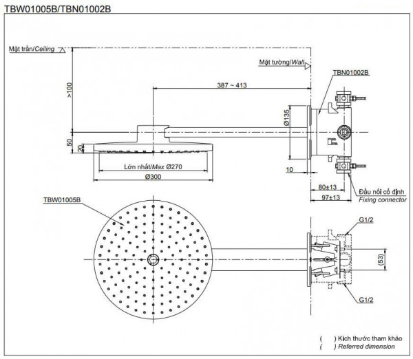 Set sen tắm âm tường 3 đường nước nhiệt độ TOTO GLOBAL FITTINGS TBW01005B