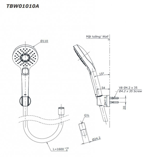 Set sen tắm âm tường 3 đường nước nhiệt độ TOTO GLOBAL FITTINGS TBW01005B