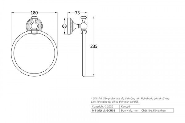 Vòng treo khăn bằng đồng Kanly GCH02