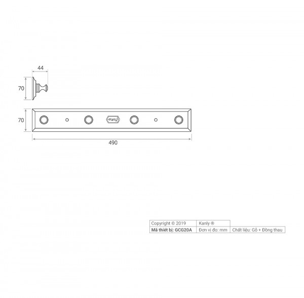 Móc treo áo gỗ và đồng thau Kanly GCG20A