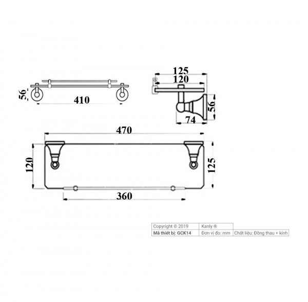 Kệ mỹ phẩm phòng tắm bằng đồng Kanly GCK14