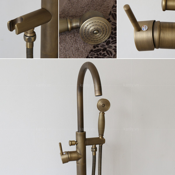 Bộ sen tắm đặt sàn nóng lạnh bằng đồng Kanly GCS06