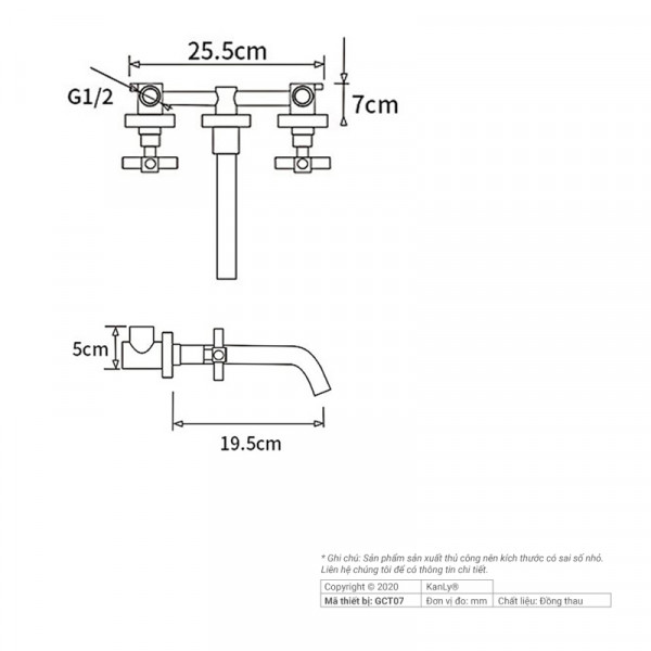 Vòi âm tường nóng lạnh bằng đồng Kanly GCT07