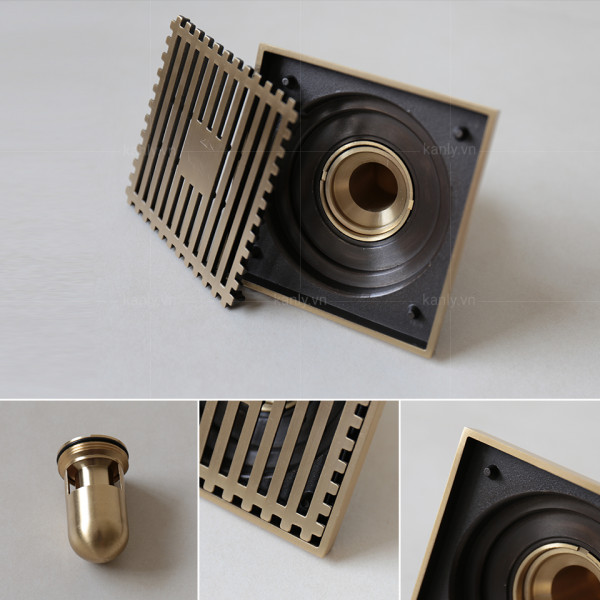 Phễu thoát sàn bằng đồng 10x10cm Kanly GCP11