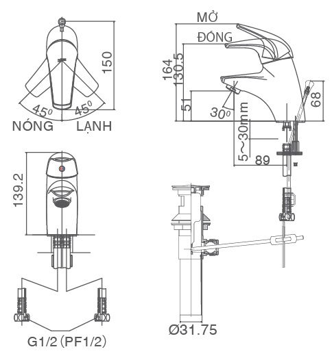 Vòi chậu lavabo nóng lạnh INAX LFV-3002S (LFV3002S)