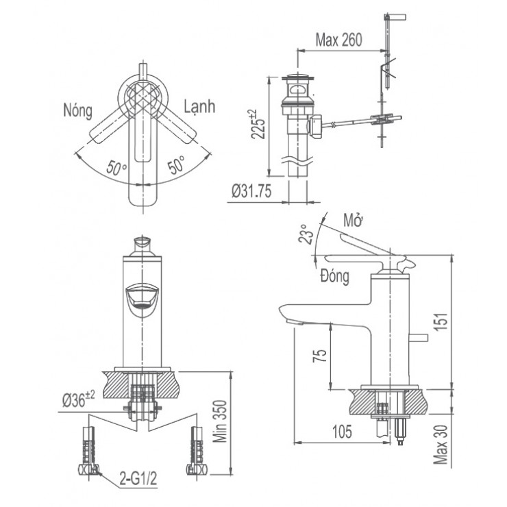 Vòi chậu lavabo nóng lạnh INAX LFV-4102S (LFV4102S)