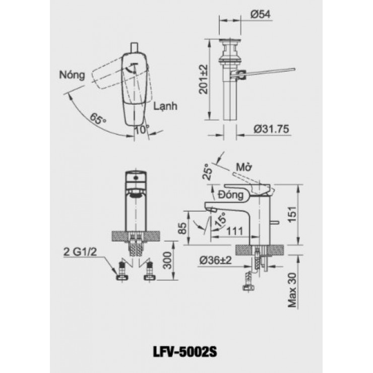 Bản vẽ kỹ thuật vòi chậu Inax LFV-5002S