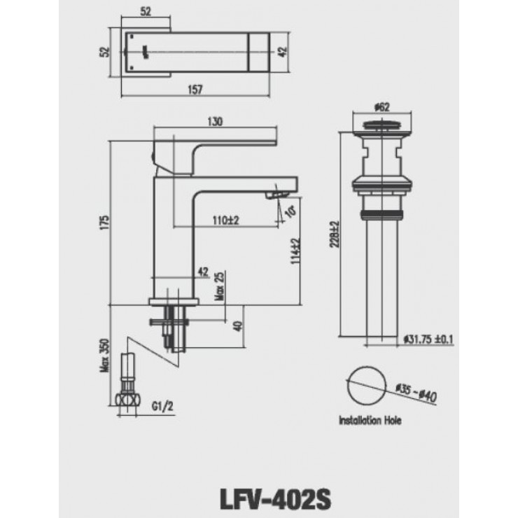 Bản vẽ kỹ thuật vòi chậu Inax LFV-402S