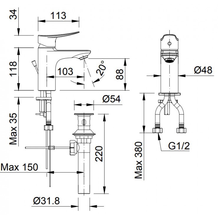 Bản vẽ kỹ thuật Vòi chậu Inax LFV-502S