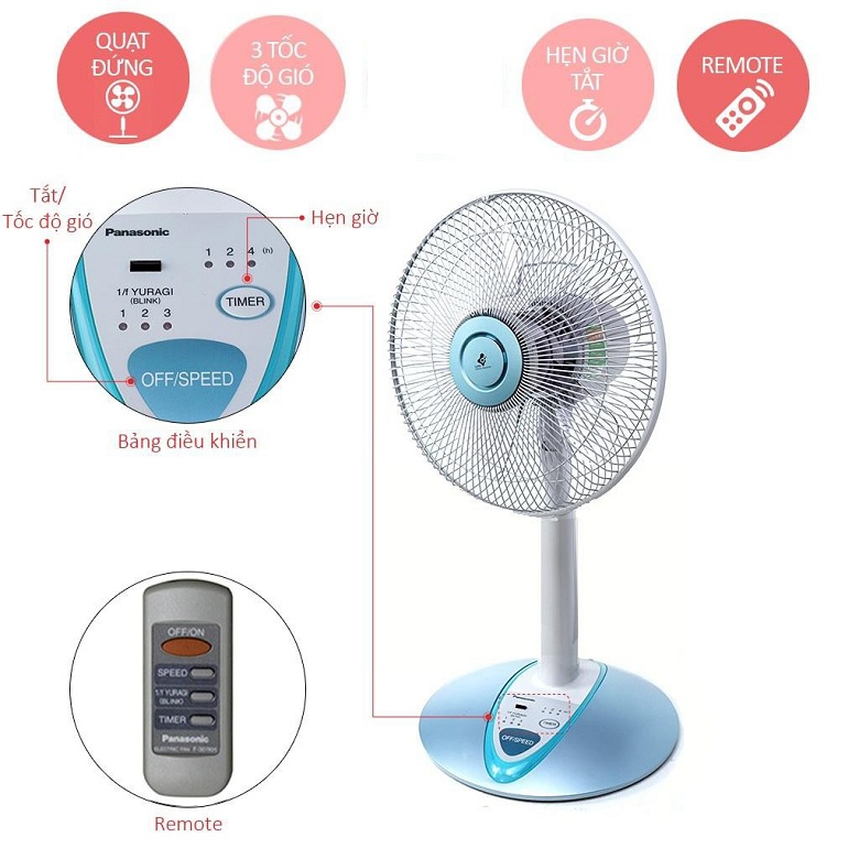 Quạt đứng 5 cánh Panasonic có remote F-307KHB
