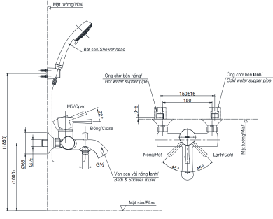 Bộ sen cây nóng lạnh TOTO TBW01001BA TBS02302V TBW01008A