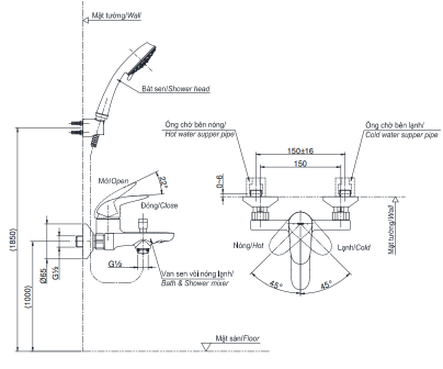 Bộ sen cây nóng lạnh TOTO TBW01001BA TBS03302V TBW03002B