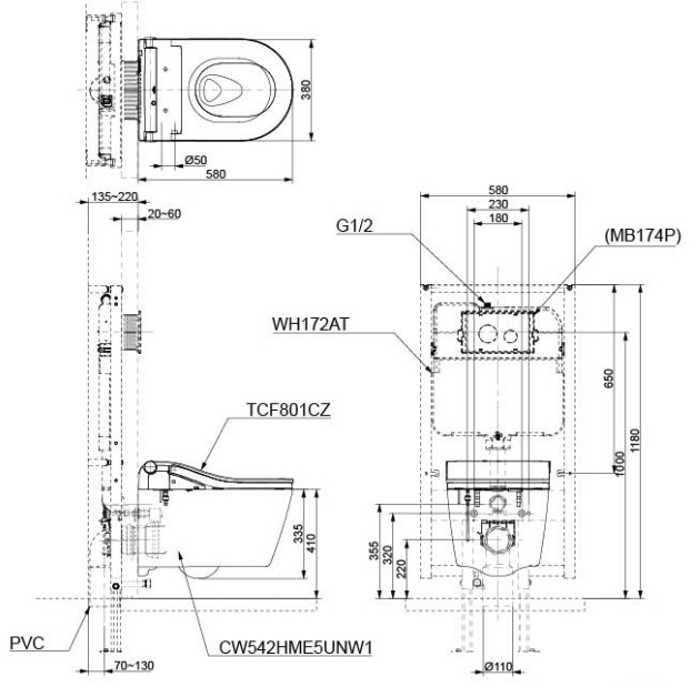 Bồn cầu treo tường điện tử RW (giấu dây) TOTO CW542HME5U TCF801CZ WH172AT MB175M