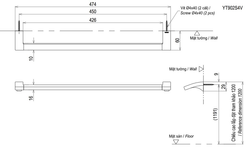 Thanh vắt khăn G vuông TOTO YT903S4V