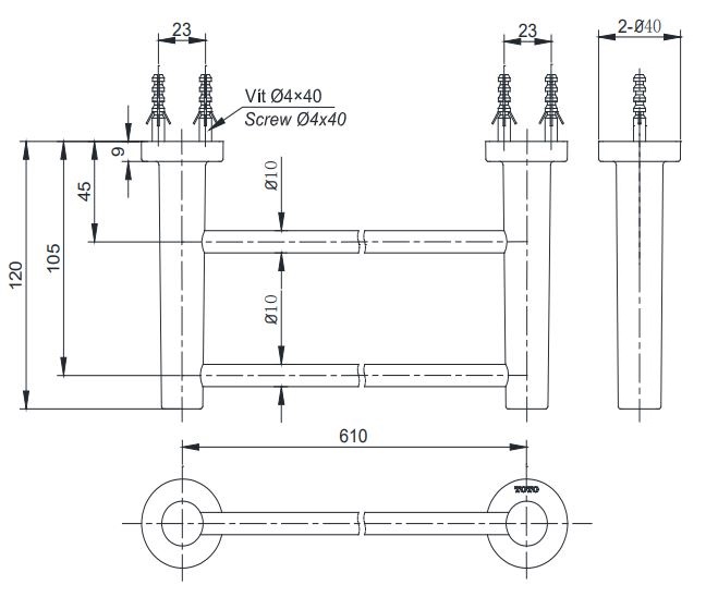 Thanh vắt khăn đôi L tròn TOTO YT406W6V