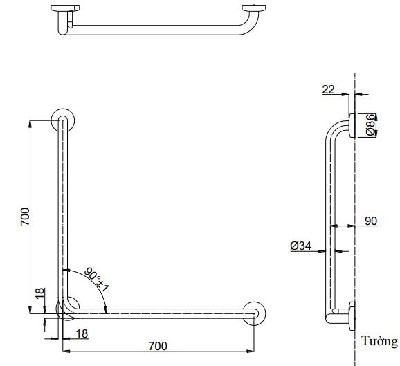 Thanh tay vịn chữ L TOTO T112CL9#SC1/T110D3R(x3)