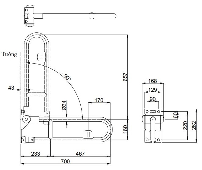 Thanh tay vịn TOTO T114HK7R#MLA/T110D17S