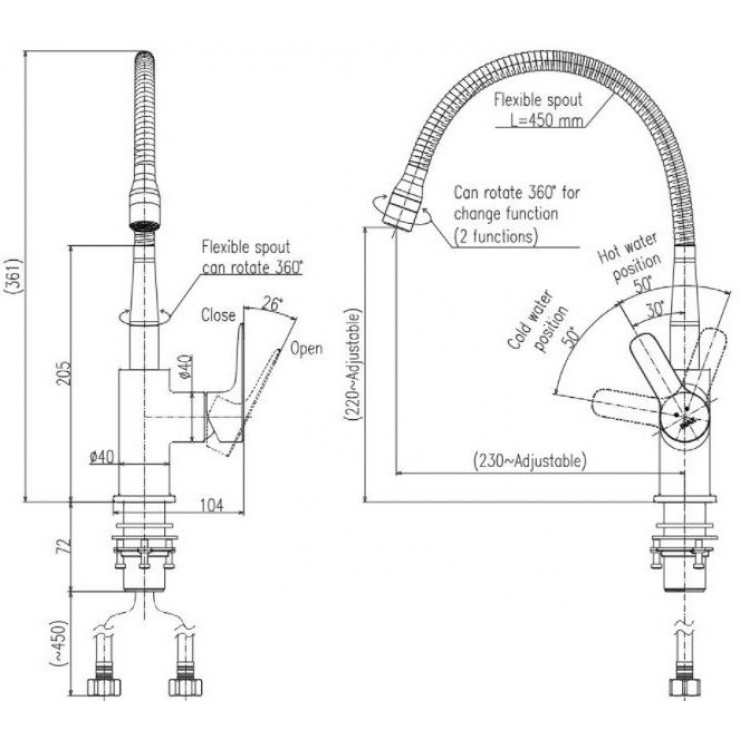 Bản vẽ kỹ thuật vòi bếp nóng lạnh INAX SFV-303S
