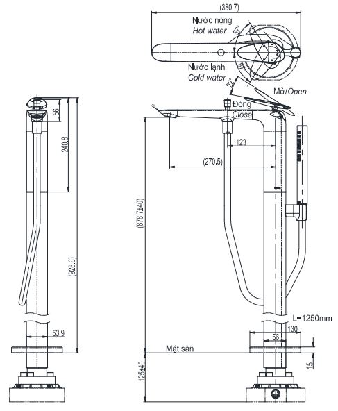 Vòi xả bồn tắm TOTO TBP03301AA đặt sàn nóng lạnh