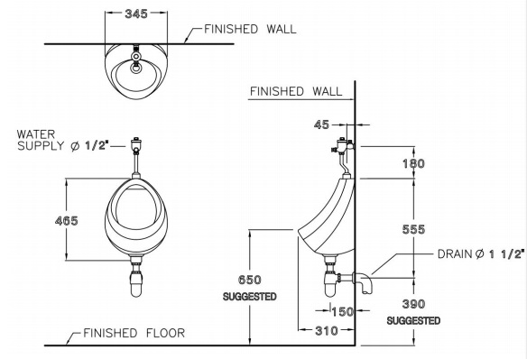Bản vẽ bồn tiểu nam
