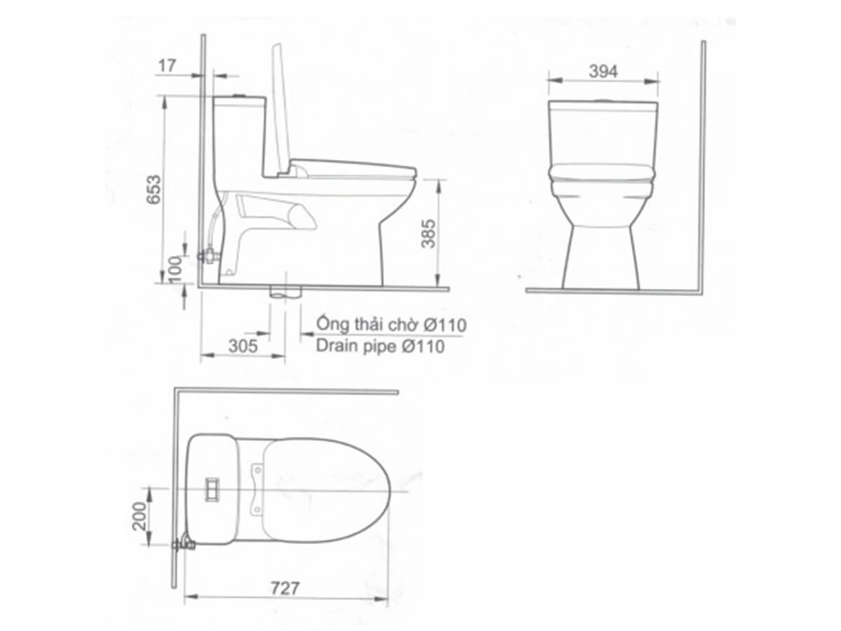 Bản vẽ kỹ thuật bồn cầu INAX AC-969VN