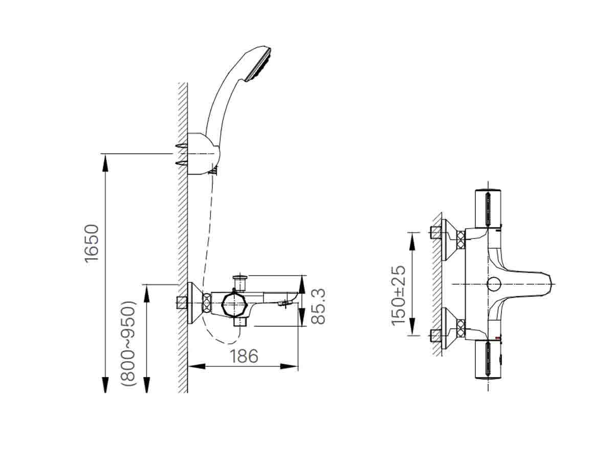 Bản vẽ kỹ thuật của sen tắm nhiệt độ INAX BFV-3413T-4C