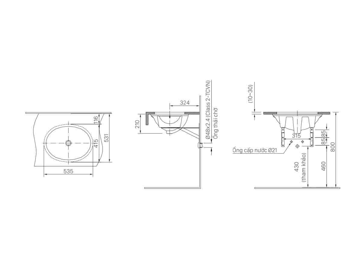 Chậu rửa mặt lavabo âm bàn INAX L-2293V/BW1