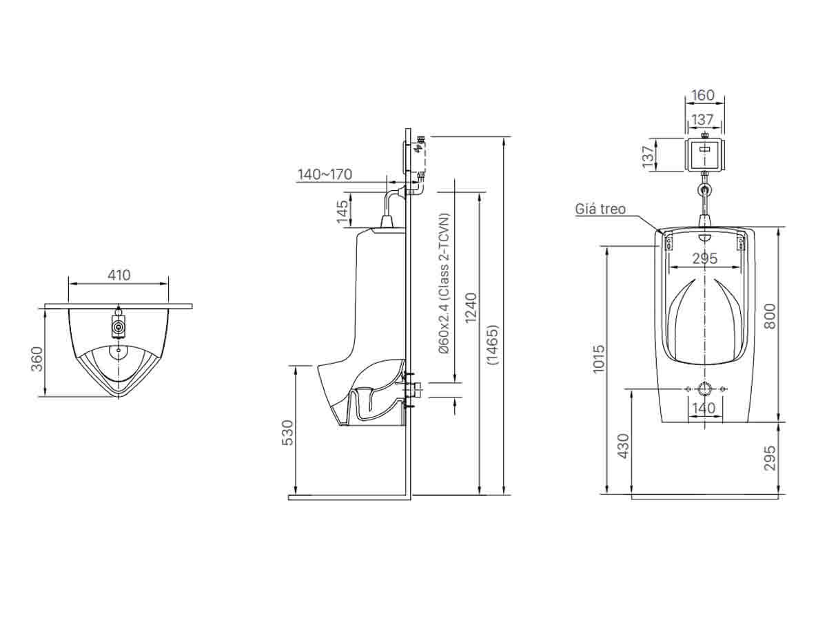 Bản vẽ kỹ thuật của bồn tiểu nam INAX U-411V