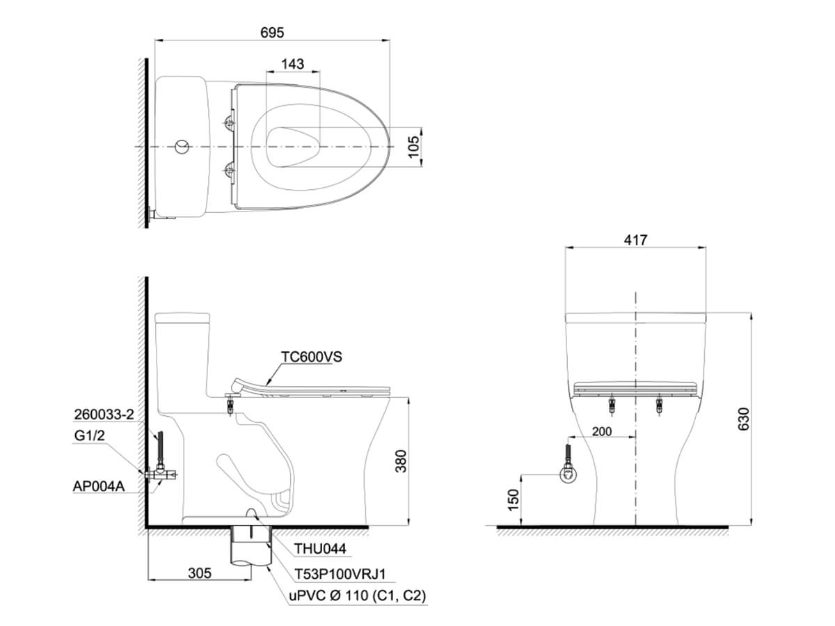 Sản phẩm bồn cầu TOTO 1 khối MS855DT8