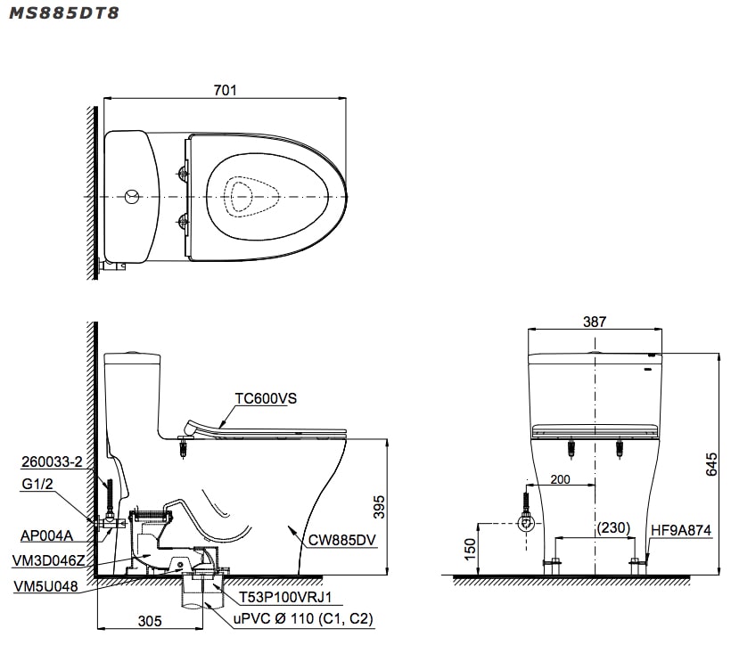 Sản phẩm bồn cầu TOTO 1 khối MS885DT8